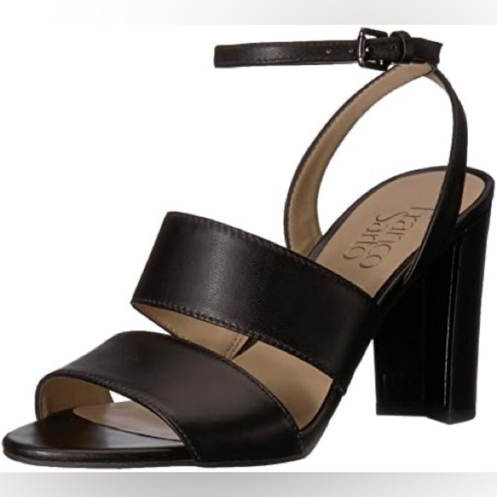 Franco Sarto Haneli block heel wrap ankle sandals in black leather